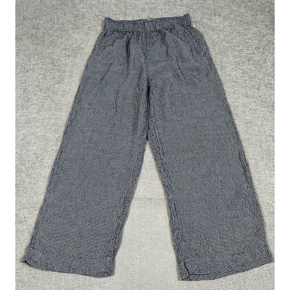 C&C California Pants Womens M Blue White Check Linen Blend Wide Leg Boho Coastal - Picture 1 of 10